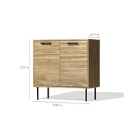 LuxenHome Mid-Century Modern Wave 2-Door Cabinet with Metal Legs