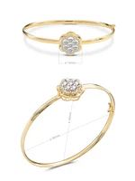 Devata Cubic Zirconia Rose Bangle Bracelet in 14K Gold, Fit Small Wrist approx. 4.4 grams