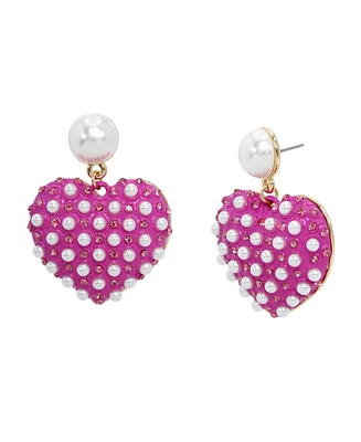 Betsey Johnson Faux Stone Cultivated Pearl Heart Drop Earrings