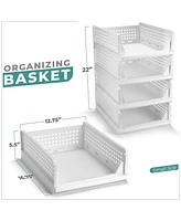 Sorbus Tier Open Front Plastic Stackable Baskets Stand - for closets, bedrooms, bathrooms