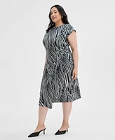 I.n.c. International Concepts Plus Printed Faux-Wrap Midi Dress, Exclusively at Macy's