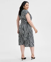 I.n.c. International Concepts Plus Printed Faux-Wrap Midi Dress, Exclusively at Macy's