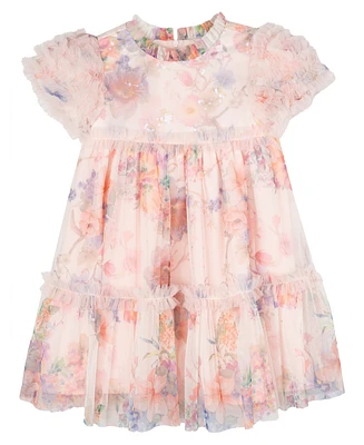 Rare Editions Toddler and Little Girls Floral Mesh with Sequin Bodice Dress