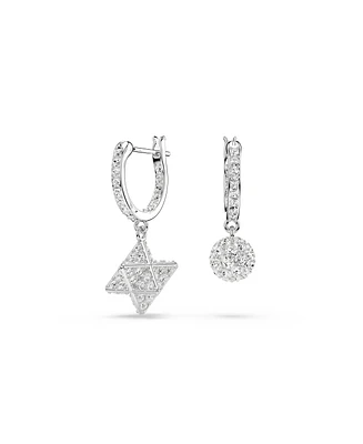 Swarovski Asymmetrical Design and Round Cut Rhodium Plated Dextera Drop Earrings