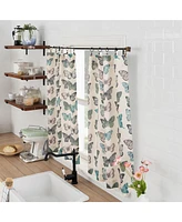 No. 918 Magdalena Butterfly Print Sheer Rod Pocket Kitchen Curtain Tier Pair