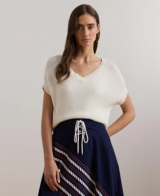 Lauren Ralph Women's Rib-Knit Short-Sleeve V-Neck Sweater