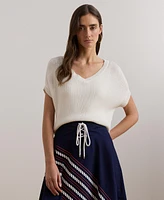 Lauren Ralph Women's Rib-Knit Short-Sleeve V-Neck Sweater
