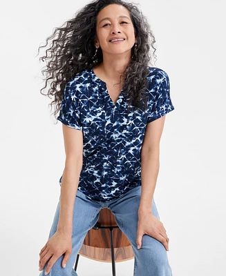 Style & Co Petite Ocean Dye Knit Short-Sleeve Camp Shirt, Exclusively at Macy's