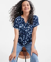 Style & Co Petite Ocean Dye Knit Short-Sleeve Camp Shirt, Exclusively at Macy's