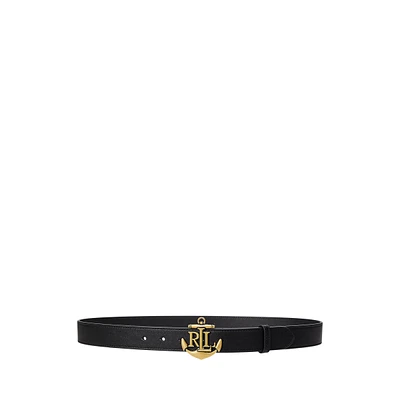 Lauren Ralph Anchor-Logo Leather Skinny Belt