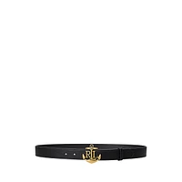 Lauren Ralph Anchor-Logo Leather Skinny Belt