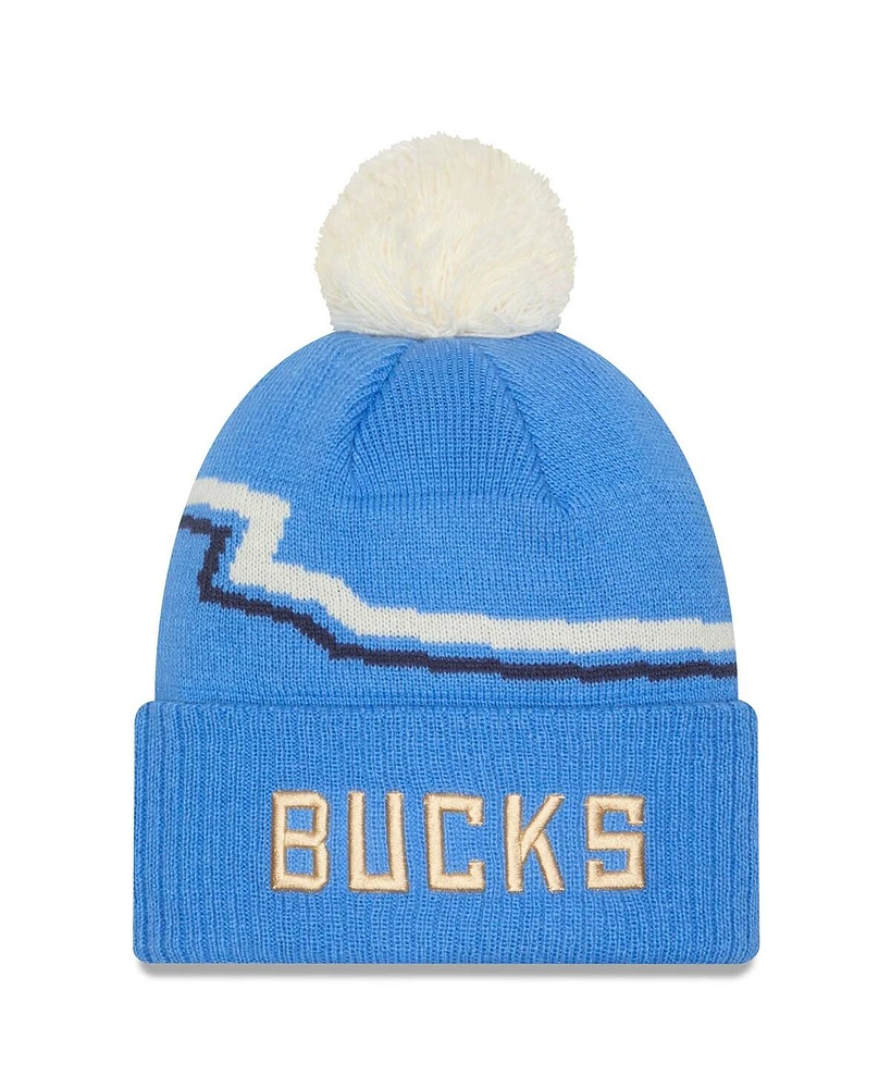 New Era Men's Blue Milwaukee Bucks 2024/25 City Edition Cuffed Knit Hat with Pom