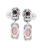 American West Jewelry Sterling Silver Rhodochrosite Red Garnet Desert Bloom Dangle Earrings