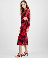 14th Place Juniors' Floral Side-Cutout Midi Dress