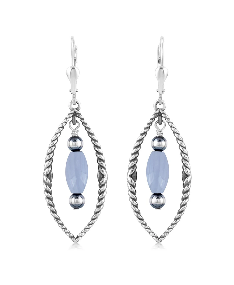 American West Jewelry Sterling Silver Marquise Blue Lace Agate Dangle Earrings