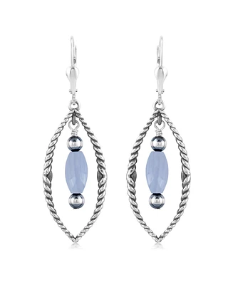 American West Jewelry Sterling Silver Marquise Blue Lace Agate Dangle Earrings