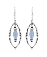 American West Jewelry Sterling Silver Marquise Blue Lace Agate Dangle Earrings