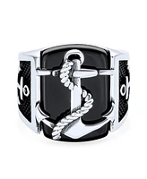 Bling Jewelry Big Natural Black Onyx Rope Anchor Signet Ring .925 Sterling Silver