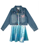 Sparkle & Shine Big Girls Liquid Metallic Dress with Denim Jacket, 2- Piece Set