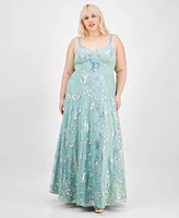 Say Yes Trendy Plus Sequined Embroidered Ball Gown, Created for Macy's