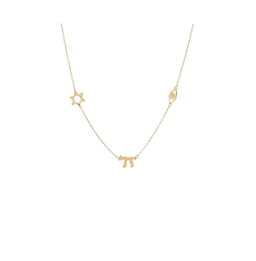 Solid Jewish Charms Necklace 14K