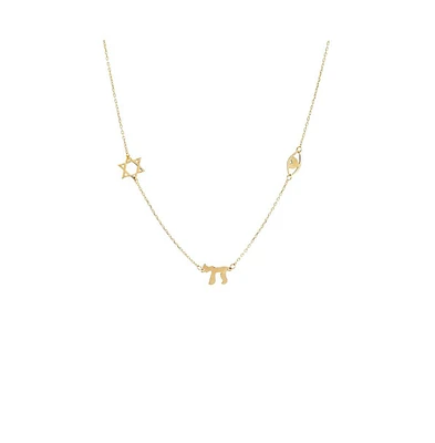 Solid Jewish Charms Necklace 14K