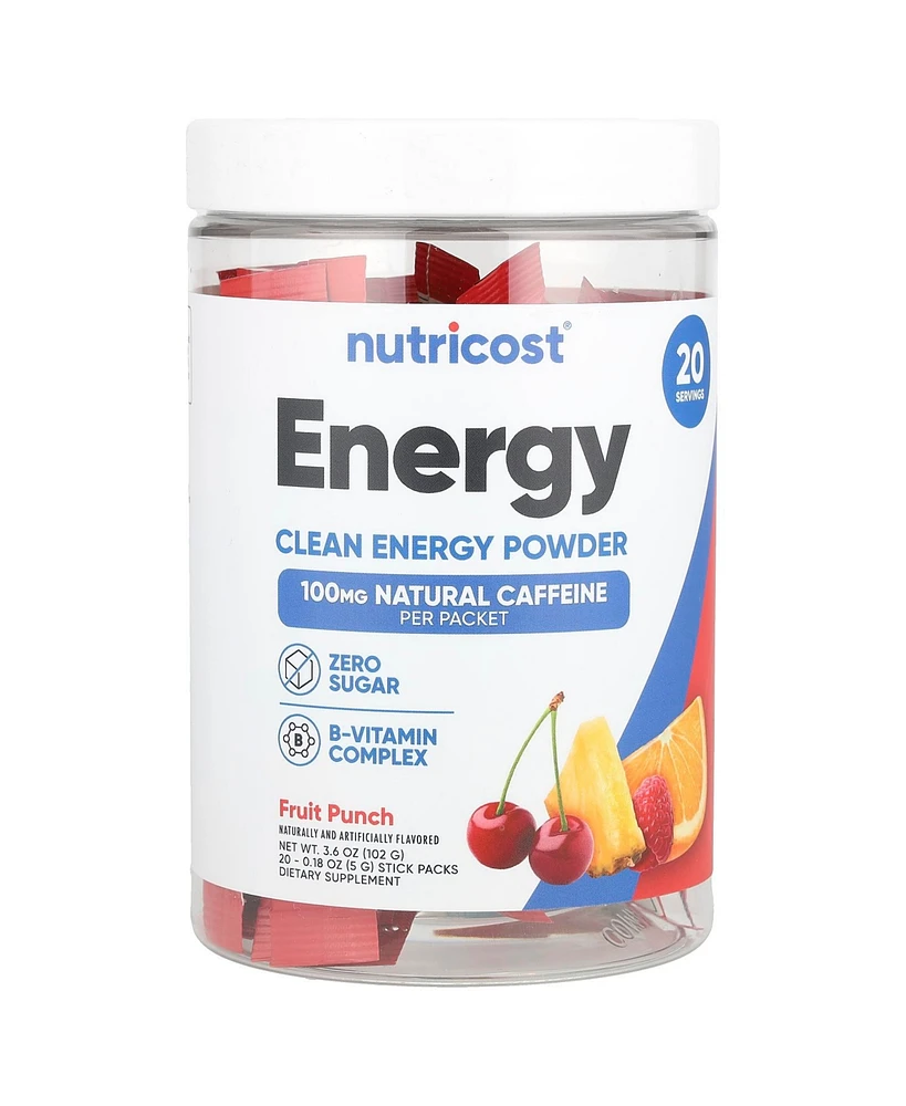 Nutricost Energy Clean Energy Powder Fruit Punch 20 Stick Packs