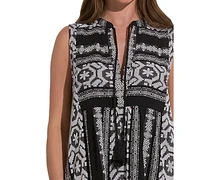 Elan Women's Cotton Embroidered Sleeveless Maxi Dress