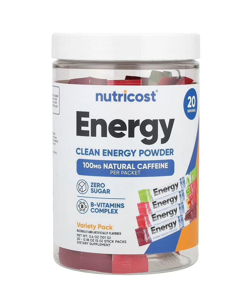 Nutricost Energy Clean Energy Powder Variety Pack 20 Stick Packs