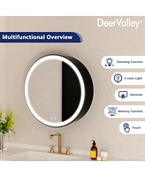 DeerValley 24'' Round Framed Led Lights Wall Mounted Medicine Cabinets With Mirrors, Defogger, Stepless Dimming, Built-In Outlet