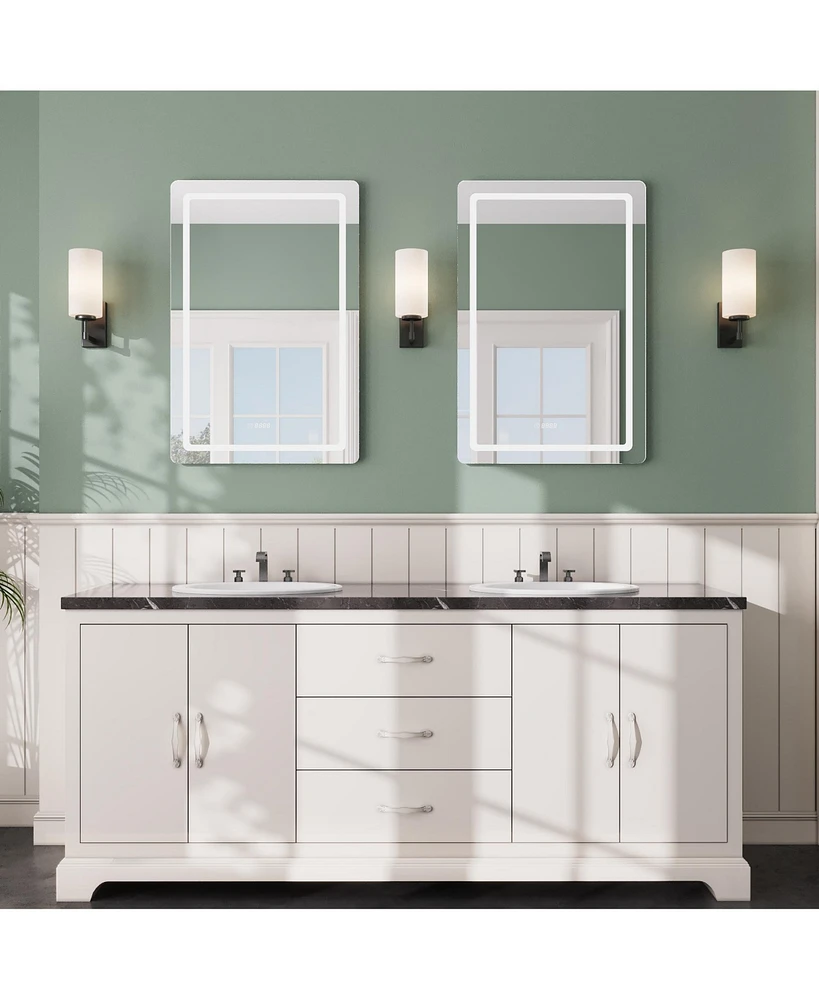 DeerValley 24'' W x 35'' H Anti-Fog Led Bathroom Mirror With Smart Dimmable And Time Mode Control Wall Mounted Vanity Mirror