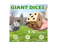 ropoda 3.5" Giant Wooden Yard Dice Set，includes 6 Dice, Collapsible Bucket, Score Cards & Dry Erase Marker