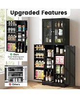 Gouun Tall Kitchen Pantry Cabinet with Dual Tempered Glass Doors and Shelves