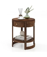 Gouun 2-Tier Round End Table Mid Century Modern Nightstand with Drawer and Shelf