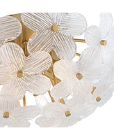 Possini Euro Design Filoli 20" Modern Semi Flush-Mount Ceiling Light Fixture Kitchen Foyer Hallway Flower Unique Gold Finish Glass Metal Bedroom Bathr