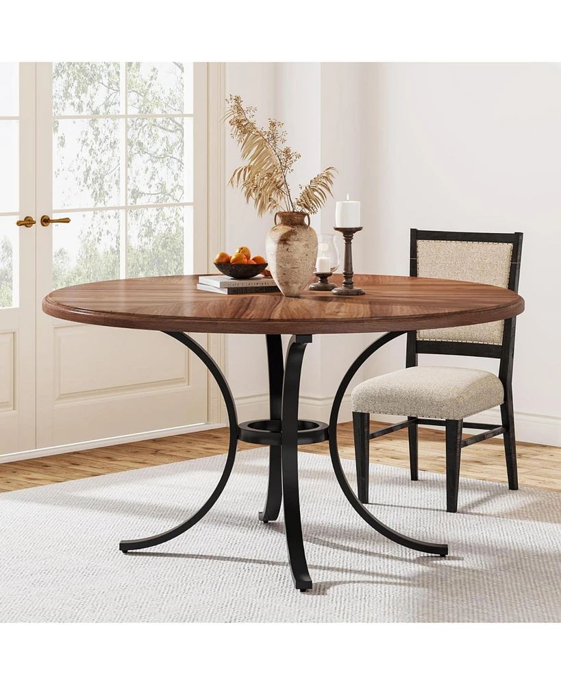 Tribesigns 47" Round Dining Table for 4-6 People, Rustic Dinner with Wooden Texture Surface & Pedestal, Kitchen Room, Liv