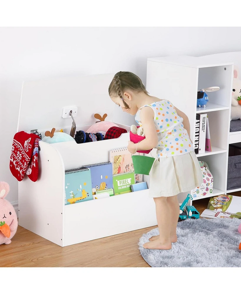 gaomon Kids Wooden Toy Box with Front Bookshelf and Safety Hinges,Storage Organizer for Boys and Girls Home Playroom