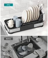 Slickblue Small Dish Drying Rack – Stainless Steel Countertop Dish Rack with Drain, Utensil Holder, Rustproof Design