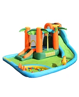 Costway Inflatable Bounce House Kids Water Splash Pool Dual Slide Jumping Castle w/ Bag