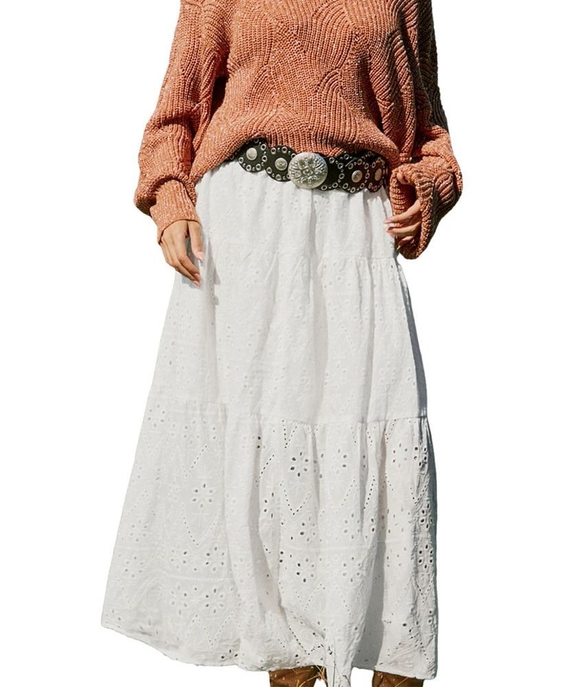 Cupshe Women's White Cotton Eyelet Midi Skirt