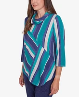 Alfred Dunner Women's French Quarter Spliced Stripe Cowl Neck Top