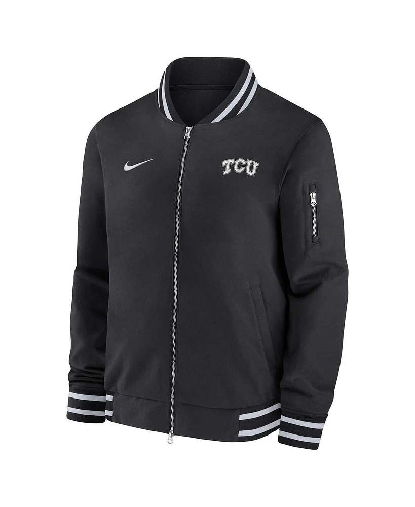 Nike Men's Black Tcu Horned Frogs Full-Zip Bomber Jacket