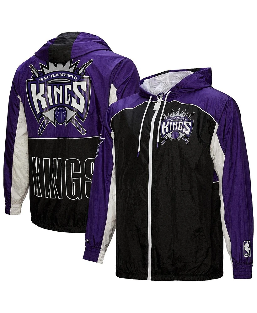 Mitchell & Ness Men's Black/Purple Sacramento Kings Hardwood Classics Big Shot Premium Full-Zip Windbreaker Jacket