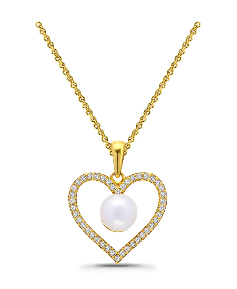 Macy's Freshwater Cultured Pearl Cubic Zirconia Open Heart Pendant Necklace