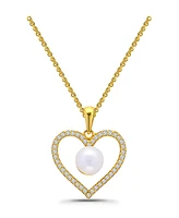 Macy's Freshwater Cultured Pearl Cubic Zirconia Open Heart Pendant Necklace