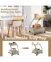Gouun Modern 2-Tier Rolling End Table with Tray Top and Pull-Out Drawer