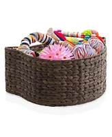 Casafield Cat Shaped Storage Basket - Natural, Large Water Hyacinth Pet Toy Bin Organizer