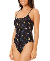 Salt + Cove Juniors' Printed Lace-Up Scoop-Neck One-Piece Swimsuit, Exclusively at Macy's