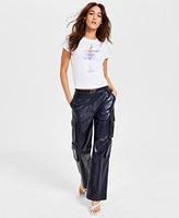 Guess Womens Martini Boots Logo Short Sleeve T Shirt Kori High Rise Faux Leather Cargo Pants