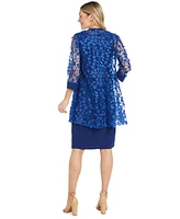 R & M Richards Women's 3D Floral-Embellished Sheer Jacket, Sleeveless Sheath Dress Necklace Set